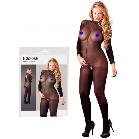 Tutina erotica donna bodistocking nero trasparente intimo aperto fishnet catsuit