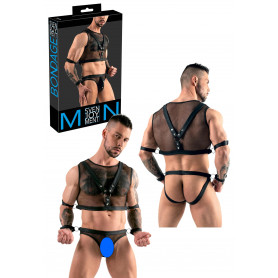 Completo intimo bondage uomo maglietta mutanda slip aperto nero trasparente bdsm