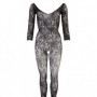 Tutina donna a manica lunga sexy bodystocking a rete catsuit intimo aperto hot