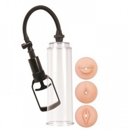 pompa per pene con 3 bocchettoni di ricambio masturbatore realistico