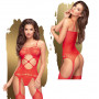 Guepiere a rete con reggicalze perizoma sexy bodystocking donna catsuit erotico