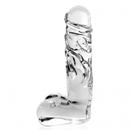 Dildo realistico con testicoli in vetro Fallo glass icicles no. 40