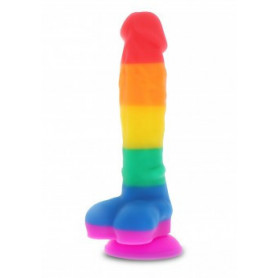 Fallo anale vaginale con ventosa e testicoli in silicone realistico Rainbow Lover 7 Inch pride