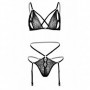 Completo intimo donna in pizzo nero sexy reggiseno perizoma tanga con reggicalze