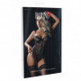 Guepiere donna sexy corsetto con perizoma reggicalze in pizzo nero trasparente
