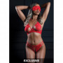 Completo intimo donna con maschera occhi sexy reggiseno perizoma aperto in pizzo