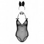 Travestimento coniglietta sexy costume body perizoma donna nero trasparente hot
