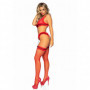 Completo intimo donna reggiseno tanga rosso in pizzo sexy reggicalze con collant