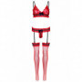 Completo intimo donna reggiseno tanga rosso in pizzo sexy reggicalze con collant