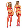 Completo intimo donna reggiseno tanga rosso in pizzo sexy reggicalze con collant