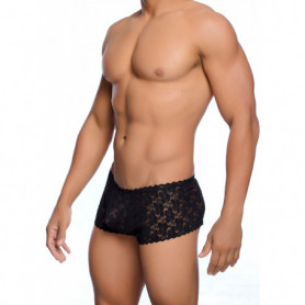 Boxer intimo uomo in pizzo nero trasparente sexy mutanda maschile vita bassa hot