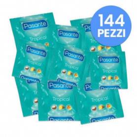 Preservativi maschili profilattici lubrificati pasante Pasante Tropical 144 pz