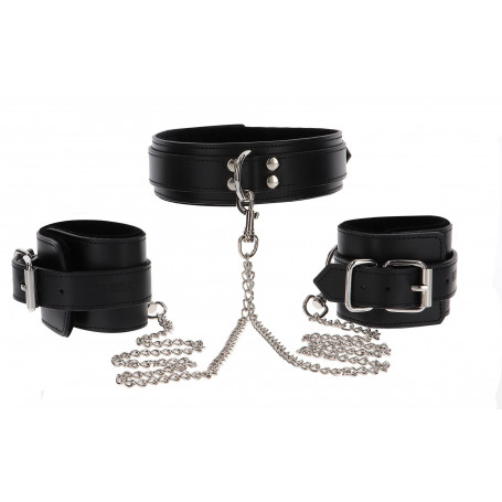 Collare con manette bdsm sexy costrittivo schiavo accessorio per giochi sadomaso