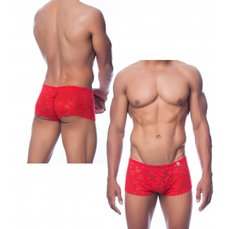 Boxer intimo uomo sexy mutanda maschile in pizzo rosso trasparente a vita bassa