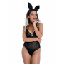 Travestimento coniglietta sexy costume body perizoma donna nero trasparente hot