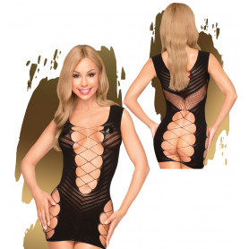 Mini abito a rete nero aderente sexy vestitino erotico corto aperto dietro hot