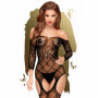 Bodystocking aperto nero in nylon lingerie sexy donna tutina fishnet trasparente