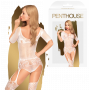 Bodystocking bianco ricamato in pizzo con reggicalze tutina sexy donna in nylon