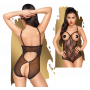 Body velato donna lingerie sexy intimo nero trasparente schiena e seno scoperto