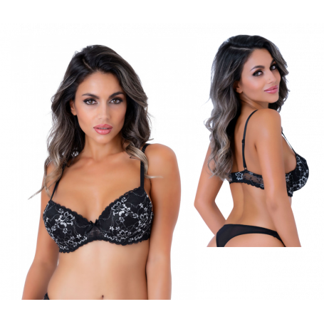 Reggiseno nero in pizzo con ricamo floreale intimo hot donna lingerie sexy bra