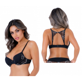 Reggiseno nero imbottitura push up intimo donna lingerie sexy spalline in pizzo