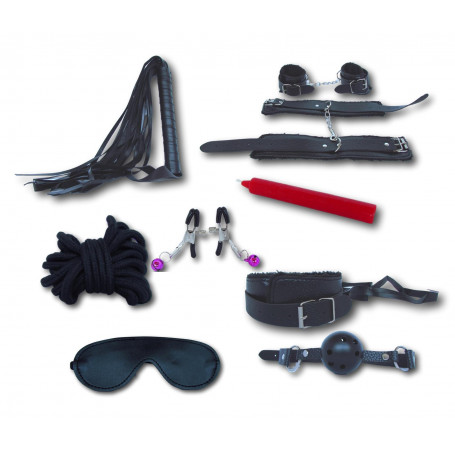 HOT BOX FALLO STRANO Kit accessori vari per giochi erotici di coppia set soft bondage fetish nero col pelo