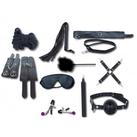 HOT BOX FALLO STRANO Kit per giochi erotici di coppia Sex Set accessori  bondage nero col pelo