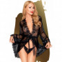 Vestaglia sexy nera trasparente con perizoma lingerie erotica donna kimono corto