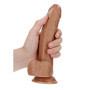 Fallo grande realistico vaginale anale con ventosa testicoli curved dildo 8" tan