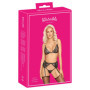 Completo intimo donna set reggiseno tanga reggicalze nero trasparente con pizzo