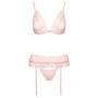 Completo intimo donna set tanga reggiseno reggicalze rosa con pizzo