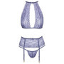 Completo intimo donna set tanga reggicalze reggiseno lavanda con pizzo